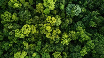 Naklejka premium Drone's high-angle view of a dense, green forest in full bloom, capturing the essence of untouched nature.