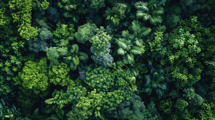 High-angle shot of a lush, green forest with diverse tree species forming a rich tapestry of foliage. - Powered by Adobe