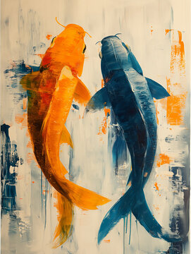 Fische in Blaugr&uuml;n und Orang