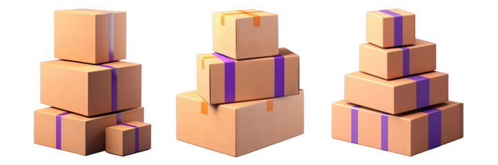 Cardboard carton delivering png element set on transparent background