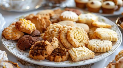 Plate of homemade cookies arranged in an enticing pattern, inviting indulgence and sweet moments.