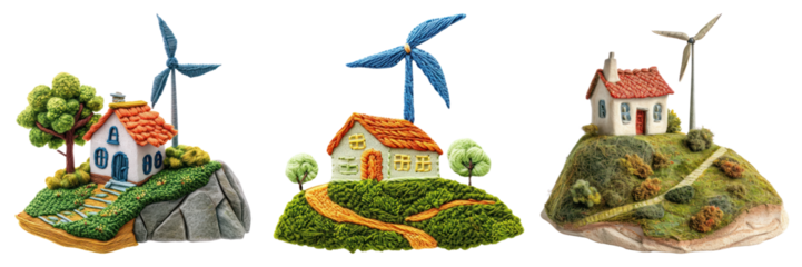 Cartoon farm house png element set on transparent background