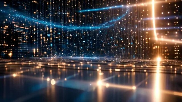 Abstract digital data stream visual. High-speed light particles. Cybersecurity and technology concept.4k JD