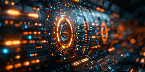 Naklejka premium Close-up of futuristic business network with engineering concepts and abstract technology elements, high-resolution, high-definition (HD), ultra high-definition (UHD), professional-grade
