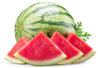 Seedless watermelon and water melon slices isolated on white background. File contains clipping...