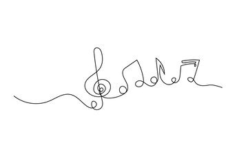 Music note continuous one line drawing. Linear melody composition elements. Vector isolated on white.