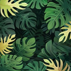 Seamless pattern of tropical palm leaves, featuring lush greenery and vibrant foliage, perfect for nature and botanical designs.