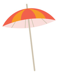 Obraz premium Vector illustration Beach Umbrella orange and yellow. Summertime relax. Isolated on white background illustration. Element for print, banner, card, brochure, logo