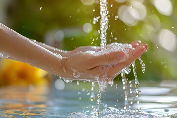 Person washing hands fountain