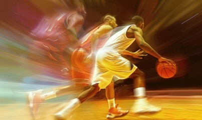 Basketball players playing game. Abstract dynamic photography with motion blur