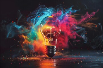 Smoke billows light bulb colorful