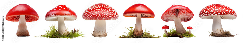 Wall mural Red mushroom png element set on transparent background - Wall murals