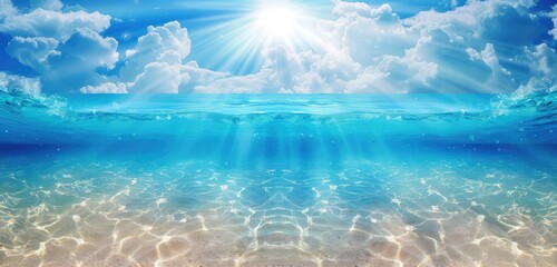 Underwater View with Sunrays and Tropical Clear Water