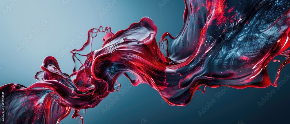 Wall mural dynamic abstract liquid splash of red and blue on a gradient background, capturing motion and energy