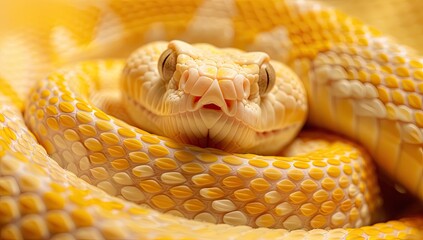  Close-Up of Albino Snake on Yellow Background