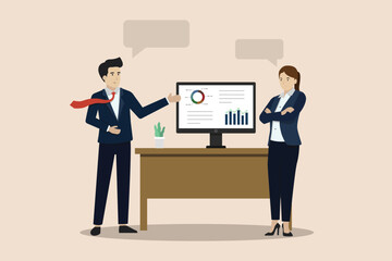 Team discussion, business team meeting monitored business financial investment planning concept, business people discussing for business financial planning.