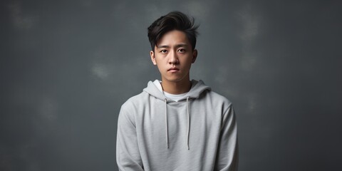 Silver background sad asian man realistic person portrait of young teenage beautiful bad mood expression boy Isolated on Background depression anxiety fear burn out 