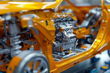 Fototapeta premium Close up photo of colorful car engine accessories