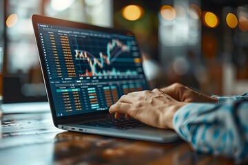 Person typing on laptop with stock chart