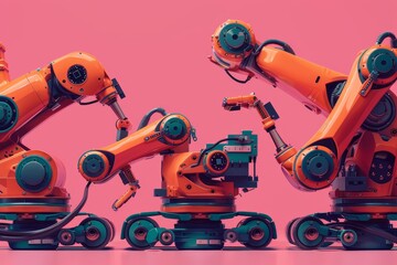 Robot arm in colorful car factory