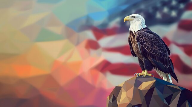 low poly bald eagle with usa flag