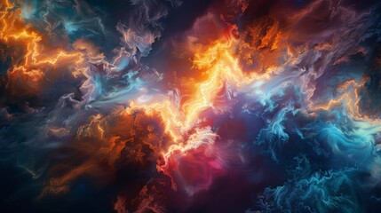 Majestic Cosmic Energy: Abstract Nebula Colors in Surreal Fire and Ice Design