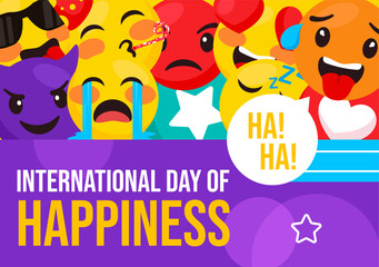 Happiness Day Social Media Background Flat Cartoon Hand Drawn Templates Illustration