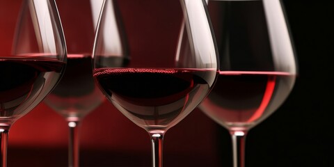 Glasses with tasty red wine, closeup view. Banner design