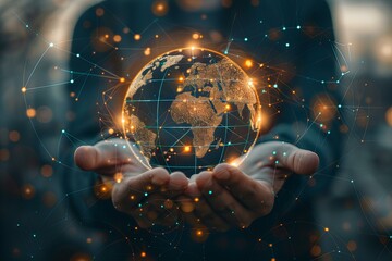 Person holding illuminated globe with numerous dots