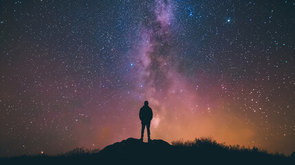 A person experiencing awe while stargazing on a clear night, generative ai - Powered by Adobe