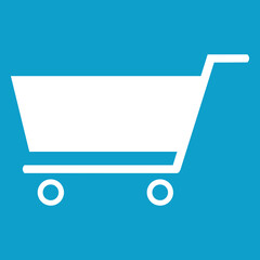 Blauer Hintergrund mit Einkaufswagen Symbol in wei&szlig;