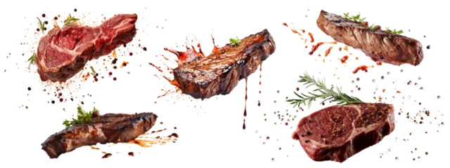 Fotobehang Grilled steak food meat beef png element set on transparent background © Rawpixel.com