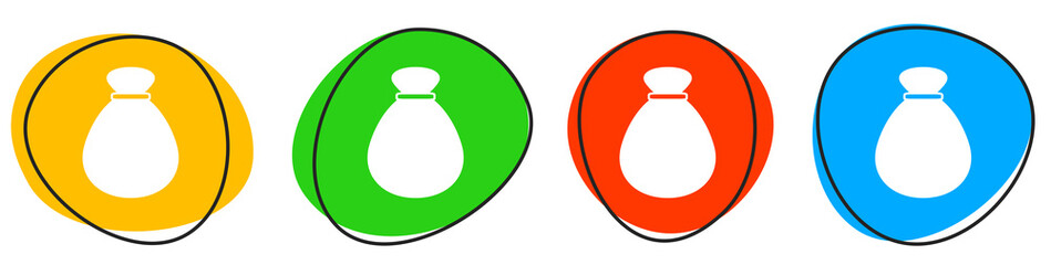 4 bunte Icons: Geldbeutel - Button Banner