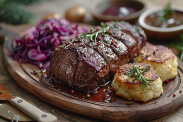 Sauerbraten - Marinated pot roast with red cabbage and potato dumplings