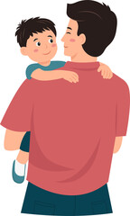 Happy father and son concept. Young positive father holding little son on hands. Father's Day. Vector illustration