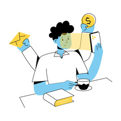 Download outline mini illustration of multitasking man 