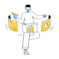 A handy outline mini illustration of vr business 