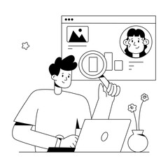 Premium line style mini illustration of profile analysis 