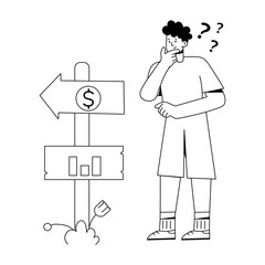 Well-designed outline mini illustration of decision making 