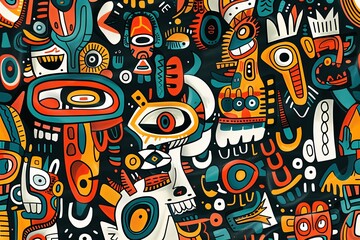 Naklejka premium A vibrant and colorful pattern filled with intricate doodles inspired.
