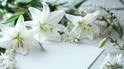 A beautiful floral arrangement with white lilies and a