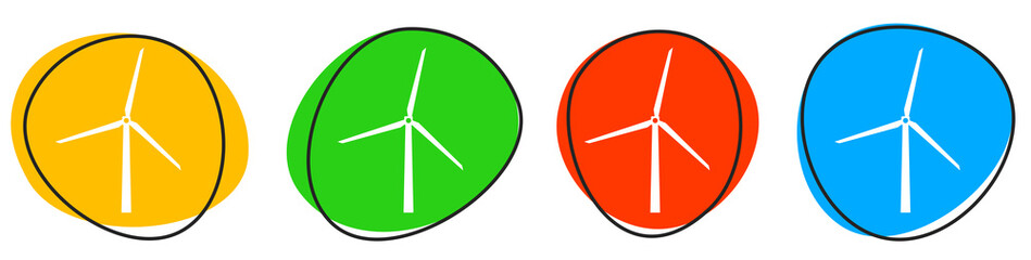 4 bunte Icons: Windmühle - Button Banner