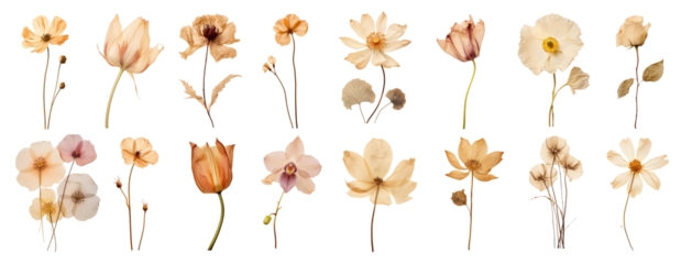 Pressed flower png element set on transparent background