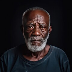 Black background sad black American independent powerful man. Portrait of older mid-aged person beautiful bad mood expression isolated on background racism skin color