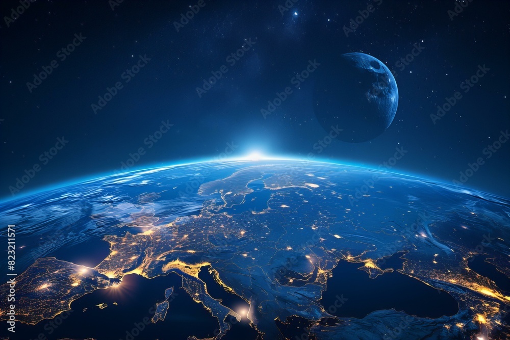 Canvas Prints Earth night view with moon in sky