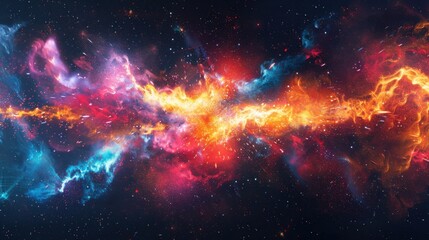 A colorful explosion on a dark space-themed background