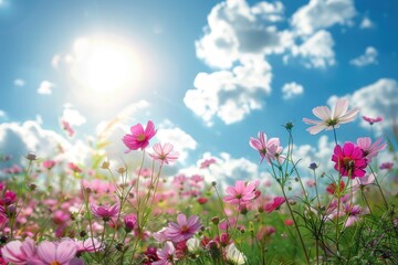 The blue sky and flowers