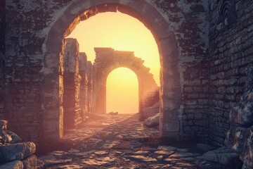 Archway in a medieval brick castle