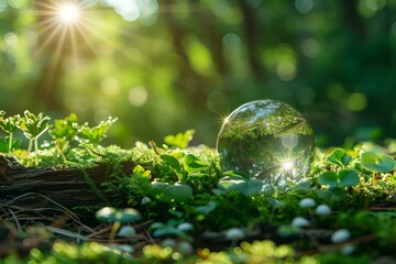 Glass ball on mossy ground