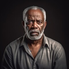 Brown background sad black American independent powerful man. Portrait of older mid-aged person beautiful bad mood expression isolated on background racism skin